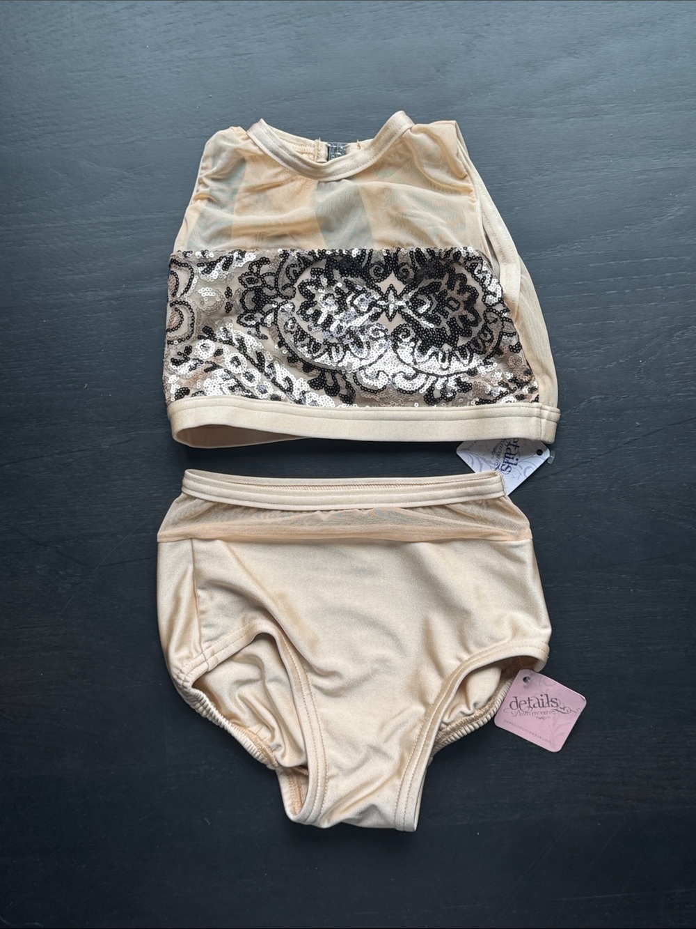 Details Dancewear Girls Beige Sequin Dance Set - Beige